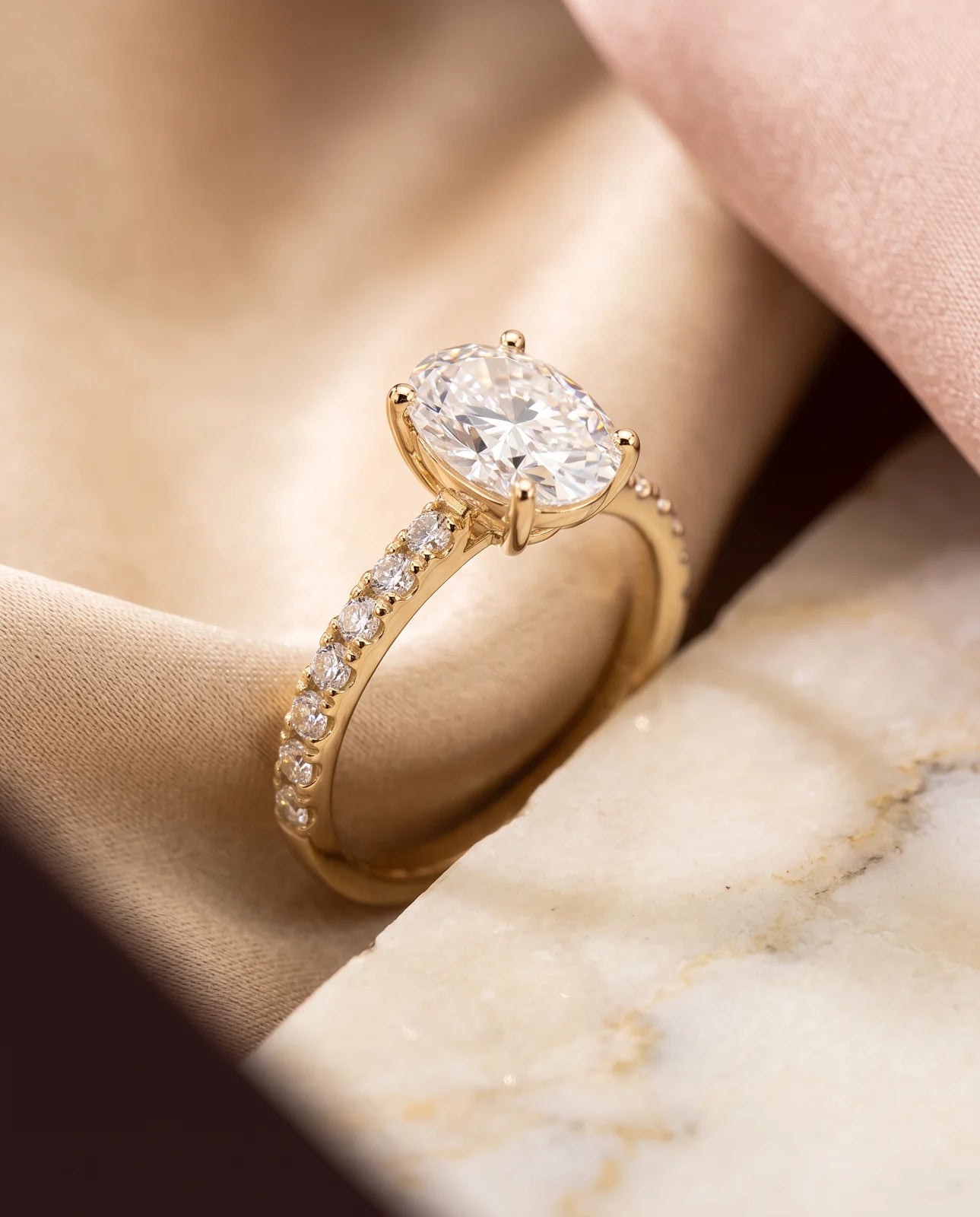Close-up of an AVRESKA moissanite ring
